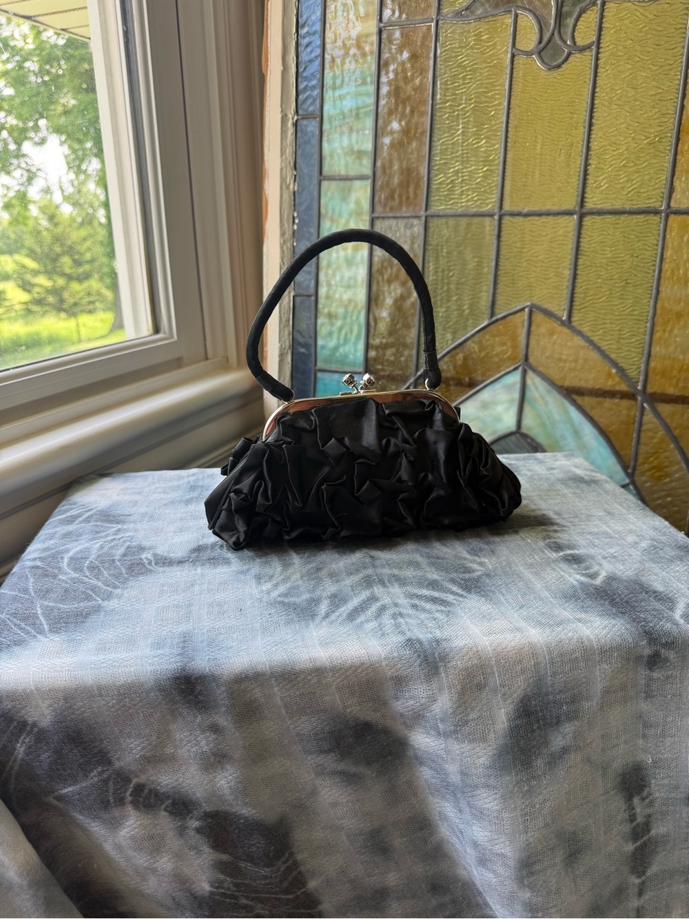 Kate Landry Black Ruffle Evening Bag with Top Handle